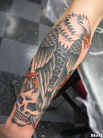 Dagger Skull And Eagle Tattoo On Forearm