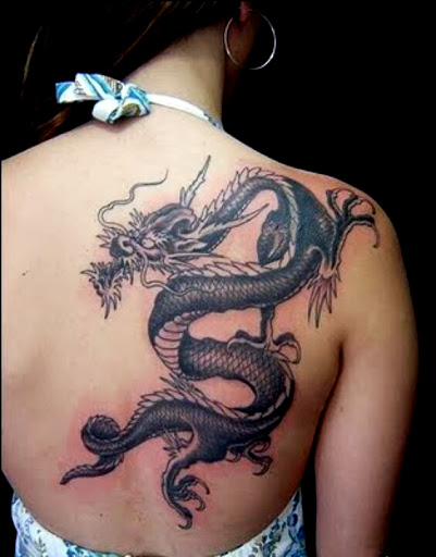 Dragon Tattoo On Girl Back Shoulder