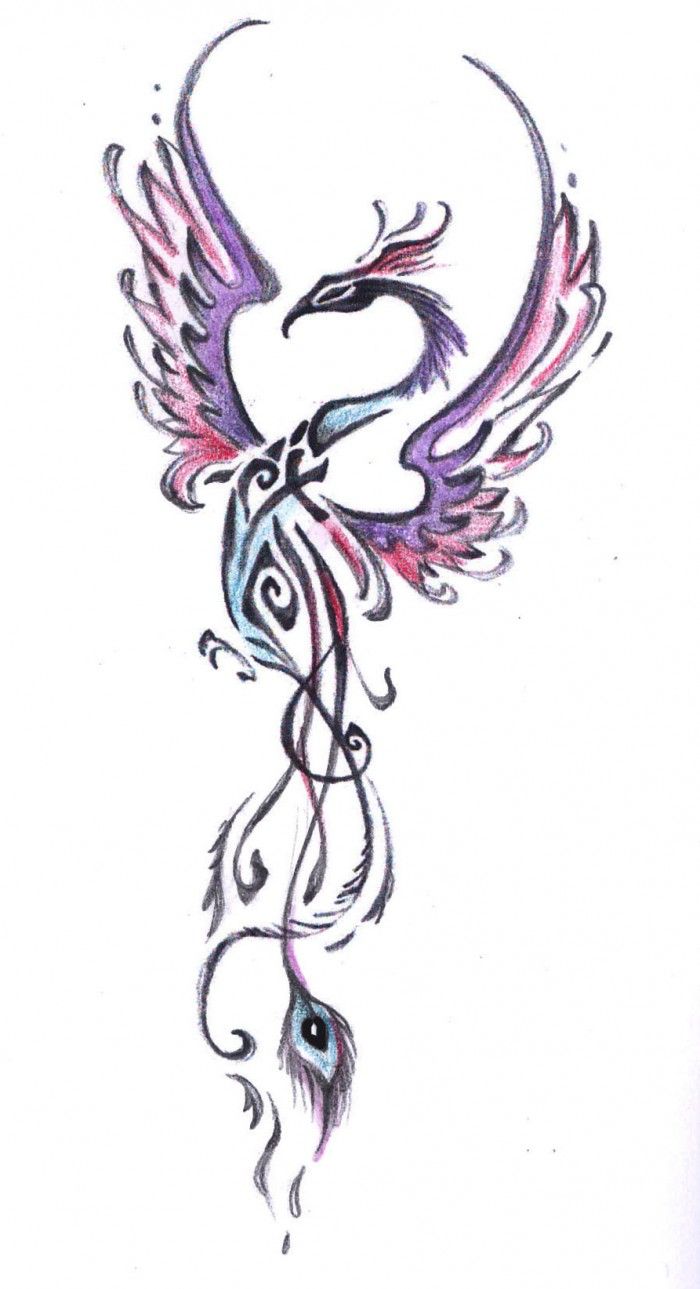 Feminine Flying Phoenix Tattoo Design