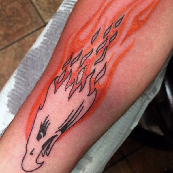 Flaming Eagle Head Tattoo On Forearm