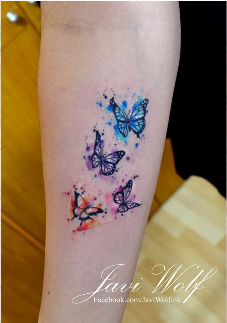 Flying Butterflies Tattoos On Right Forearm by Javi Wolf