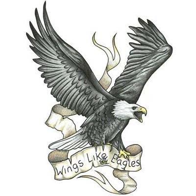 Flying Eagle with Banner Wings Like Eagles Tattoo Design