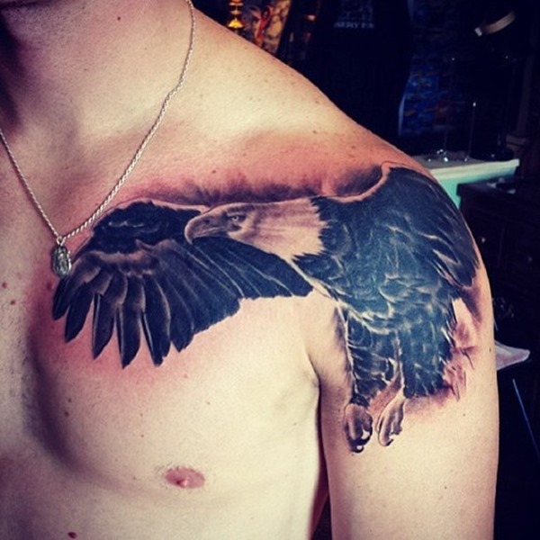 Front Shoulder Flying Eagle Tattoo
