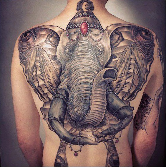 Full Back Elephant Head Tattoo