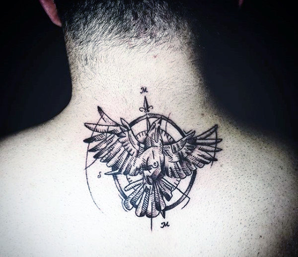 Geometric American Eagle Tattoo On Upper Back