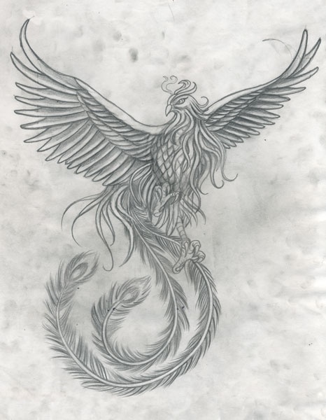 Grey Flying Phoenix Tattoo Design