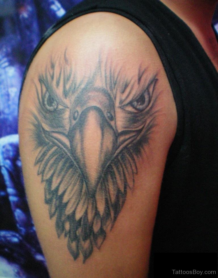 Grey Ink Eagle Beak Tattoo On Man Right Shoulder