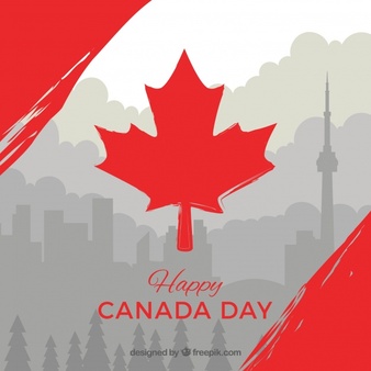 Happy Canada Day Wishes Graphic With Red Maple Leaf And Grey Backround