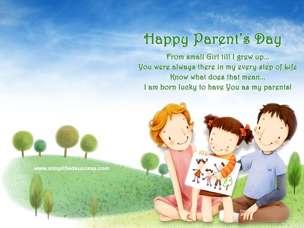 Happy Parent's Day Beautiful Animated Picture Girl Showing Her Family Painting