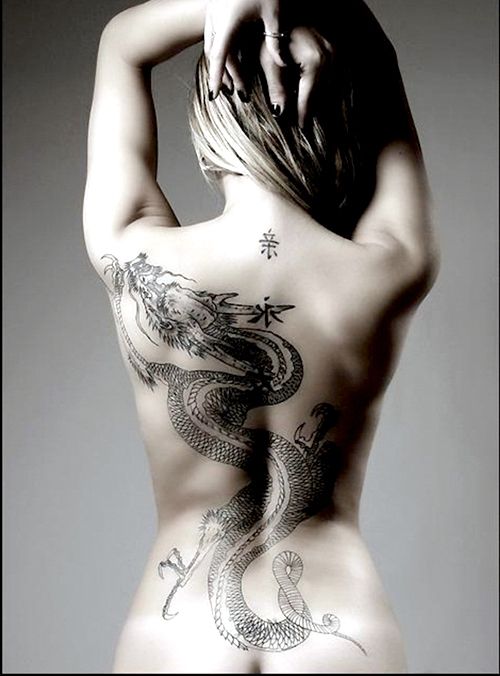 Japanese Dragon Tattoo On Girl Back