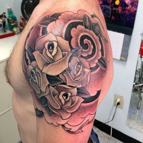 Japanese Rose Flowers Tattoos On Left Shoulder