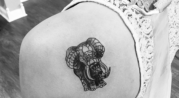 Left Back Shoulder Small Elephant Tattoo