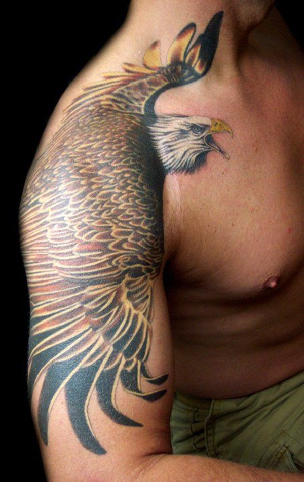 Man With Flying Eagle Tattoo On Right Shoulder