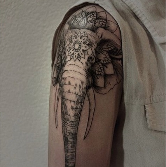 Mandala Elephant Head Tattoo On Half Sleeve