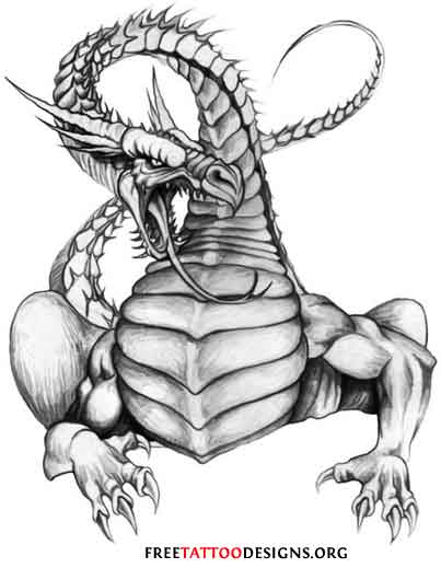 Medieval Dragon Without Wings Tattoo Design