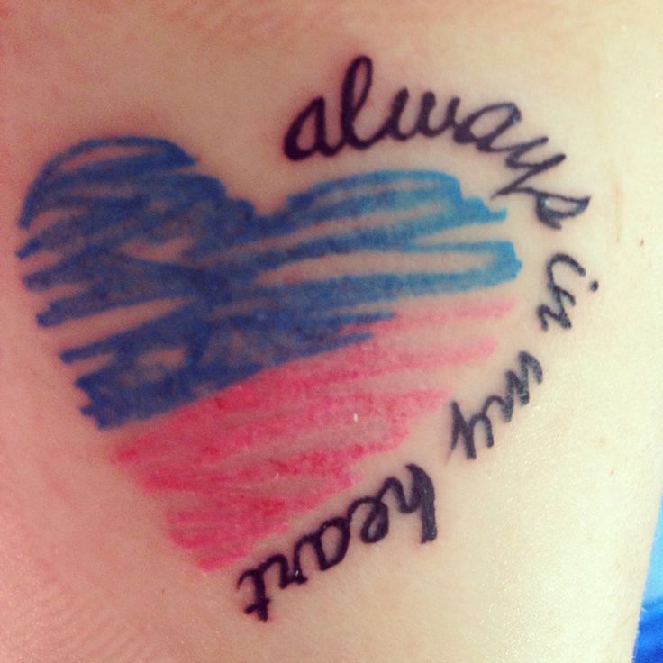 Miscarriage Baby Tattoo – Colorful heart with wording – Always in my heart
