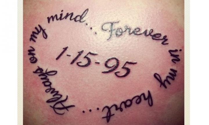 Miscarriage heart shaped wording Tattoo – Always on my mind. Forever in my heart