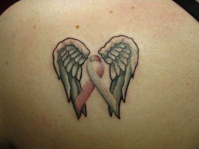 Miscarriage tattoo - Ribbon inside angel wings