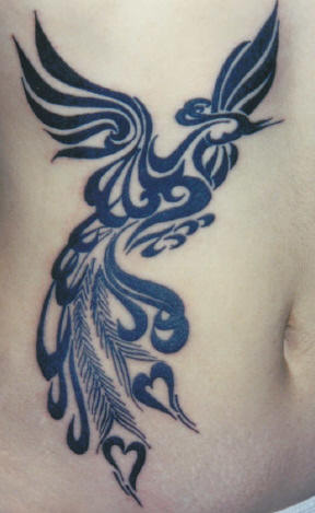 Nice Black Tribal Phoenix Tattoo On Rib Side
