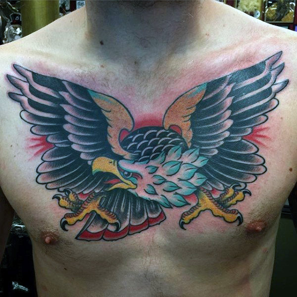 Nice Colorful Eagle Tattoo On Man Chest