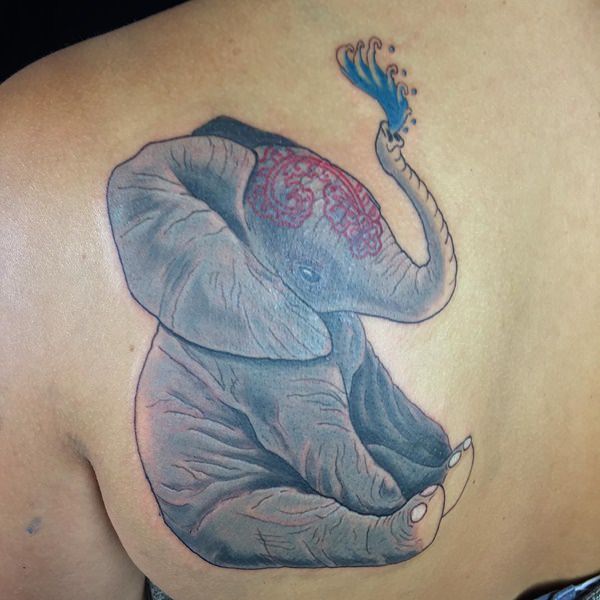 Nice Elephant Tattoo On Left Back Shoulder