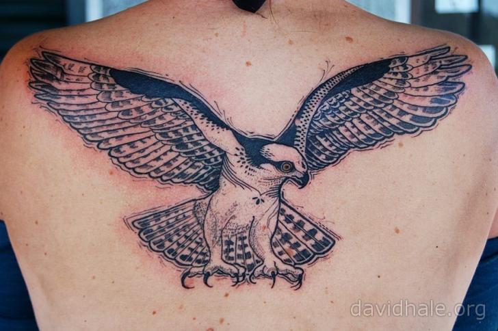 Nice Flying Eagle Tattoo On Upper Back