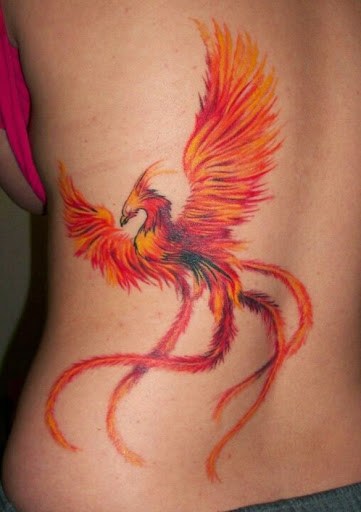 Nice Flying Phoenix Tattoo On Back