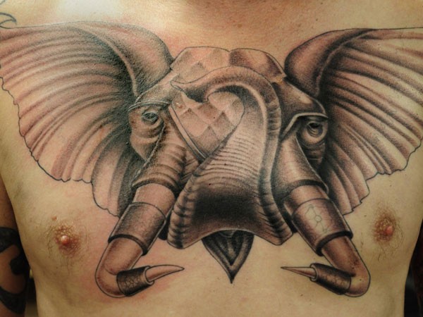Nice Grey Elephant tattoo On Man Chest