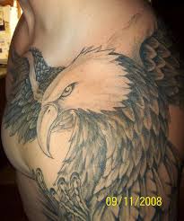 Nice Grey Flying Eagle Tattoo On Left Shoulder