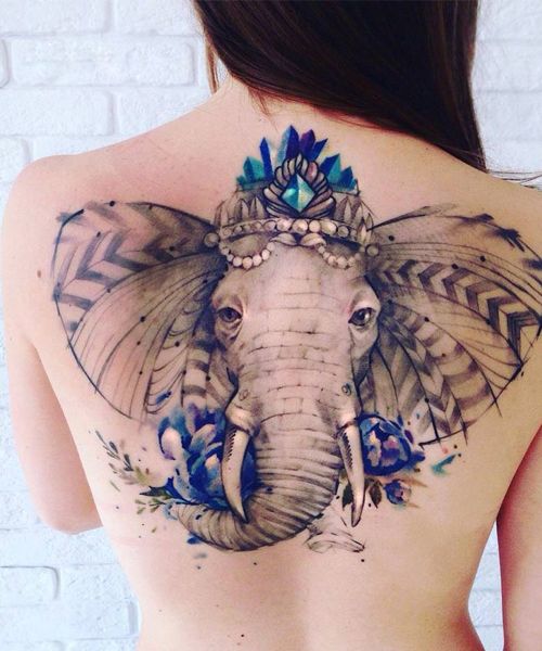 Nice Royal Elephant Head Tattooed On Upper Back