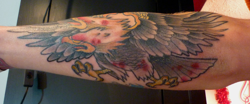 Old School Two Headed Eagle Tattoo On Forearm by Blackstartattoo