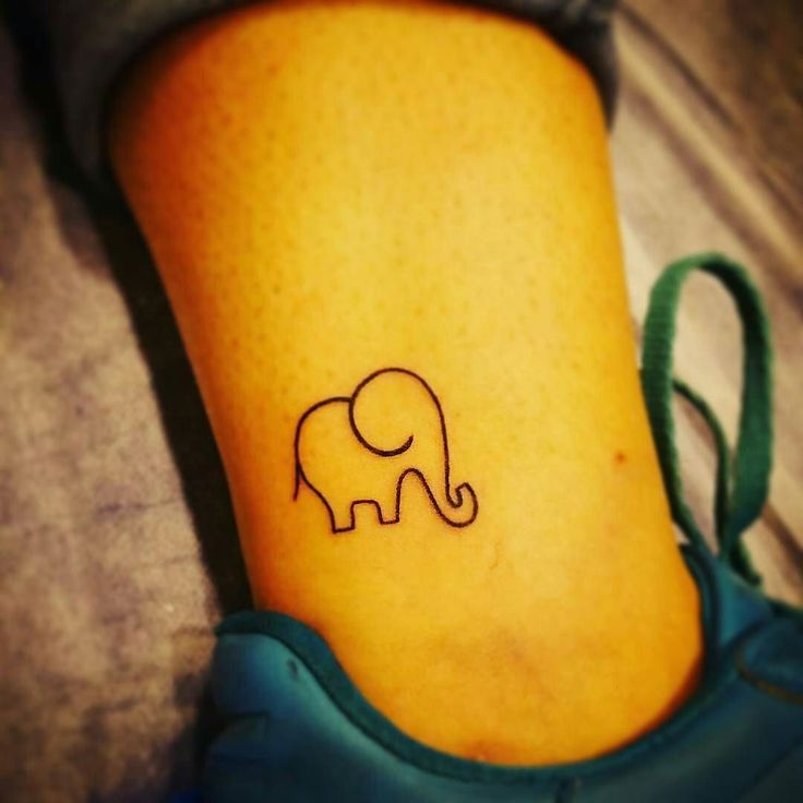 Outline Baby Elephant Tattoo On Leg