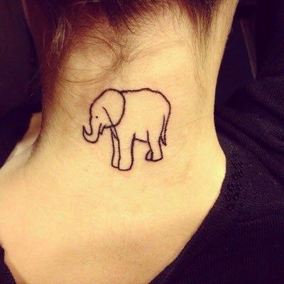 Outline Elephant Tattooed On Nape