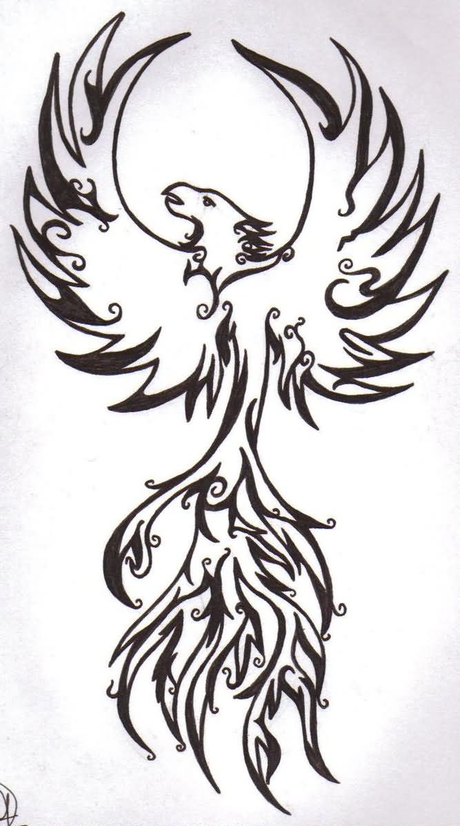 Outline Tribal Flying Phoenix Tattoos Design By Sarah