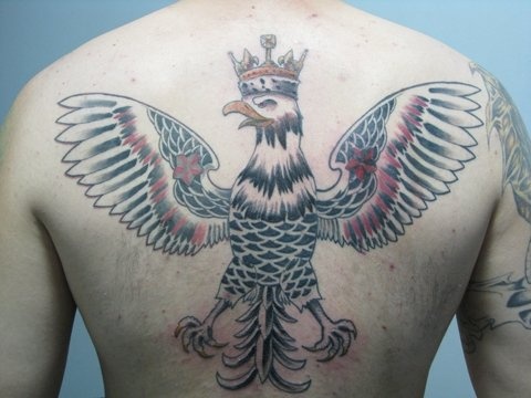 Polish Eagle With Crown Tattoo On Back
