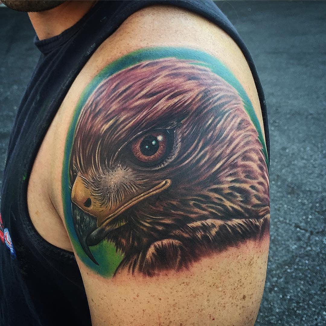 Realistic Eagle Head Tattoo On Left Shoulder