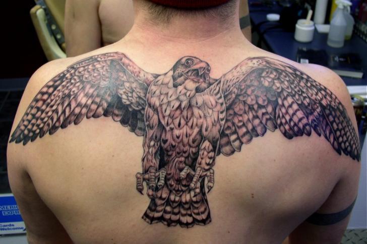 Realistic Eagle Tattoo On Upper Back by Bugaboo