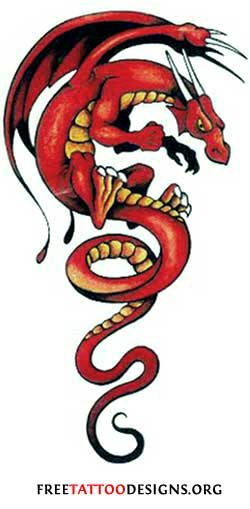 Red And Yellow Ink Dragon Tattoo Design