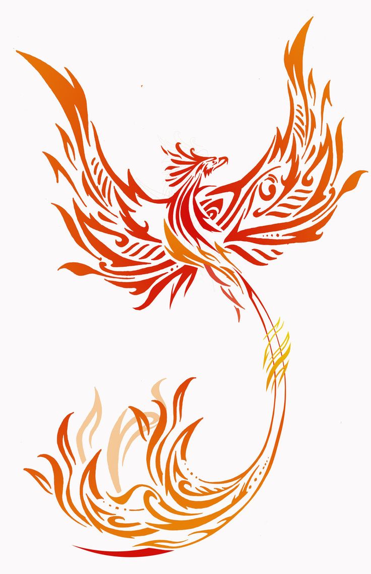Red And Yellow Tribal Phoenix Tattoo Design