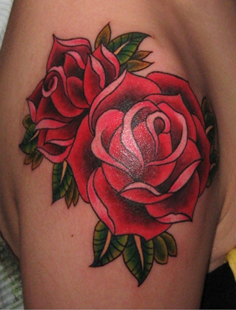 Red Rose Tattoos On Shoulder