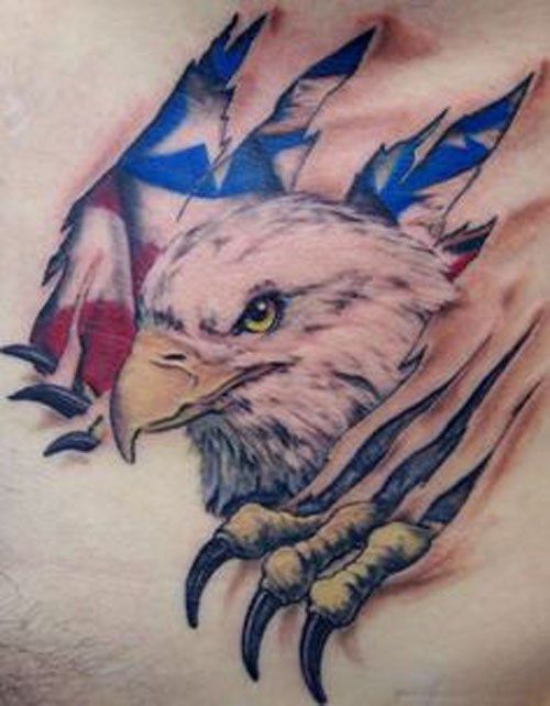 Ripped Skin Patriotic Eagle Head Tattoo
