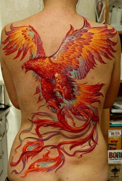 Rising Phoenix Flying Tattoo On Girl Full Back