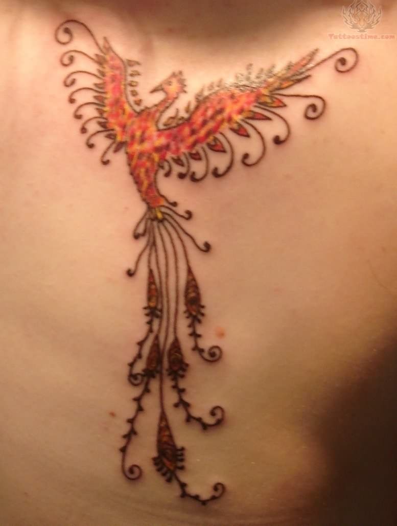 Rising Phoenix From The Ashes Tattoo On Chest