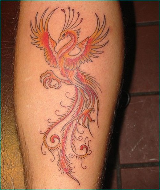 Rising Phoenix Tattoo On Side Leg For Men