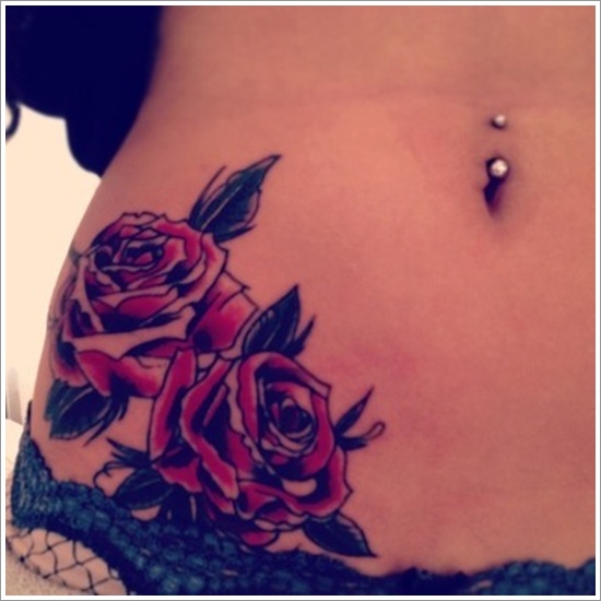 Rose Flowers Tattoos On Girl Right hip