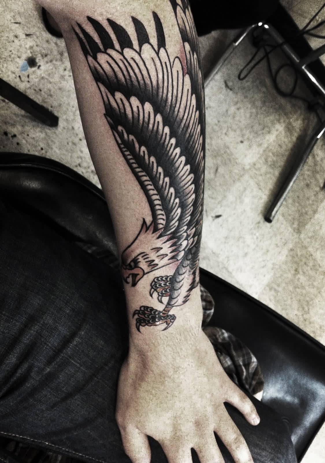 Sailor Jerry Flying Eagle Tattoo On Arm Sleeve