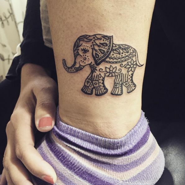 Side Leg Small Elephant Tattoo