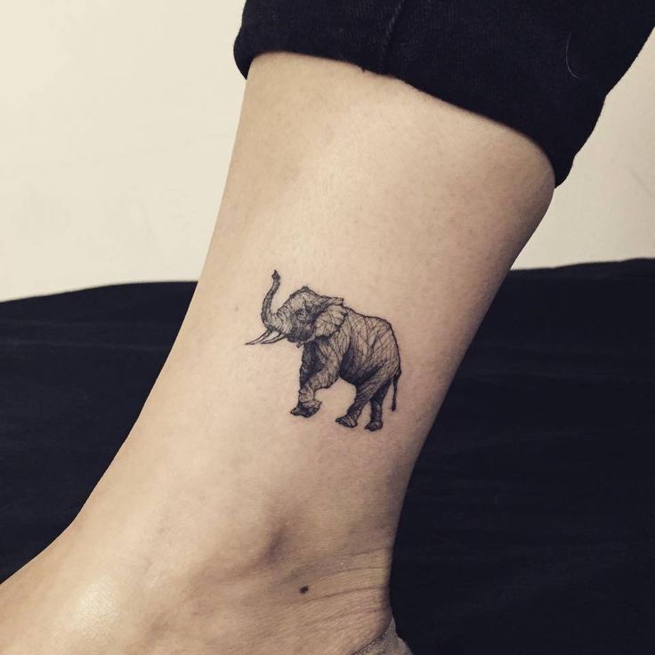 Side Leg Small Grey Elephant Tattoo
