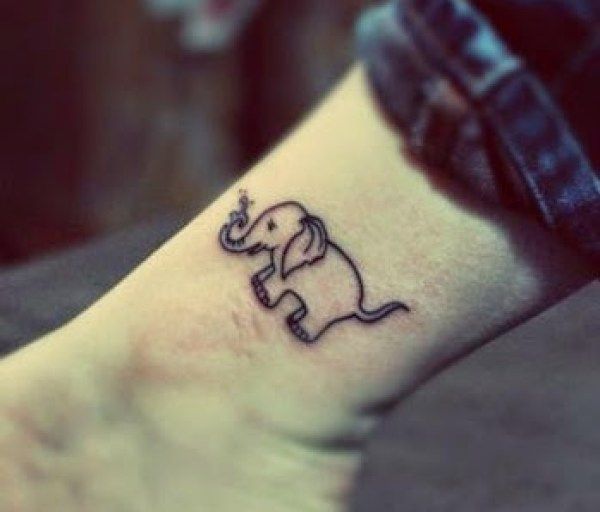Small Outline Baby Elephant Tattoo On Leg