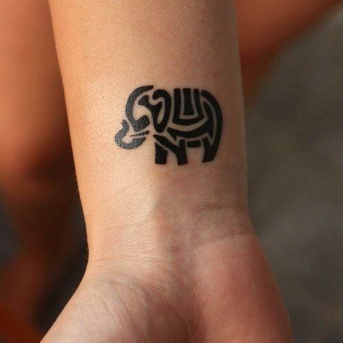 Small Tribal Elephant Tattoo On Wrist